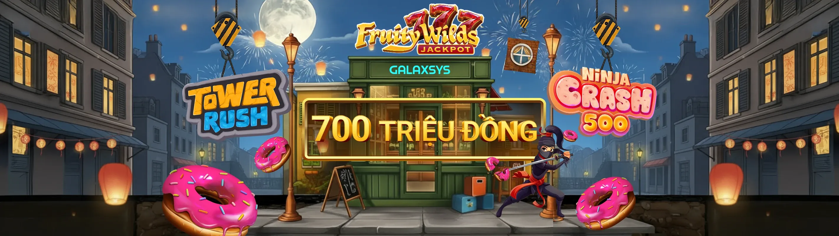 Banner Nổ Hũ game nhatvip với đồ họa game slot rực rỡ và biểu tượng Jackpot